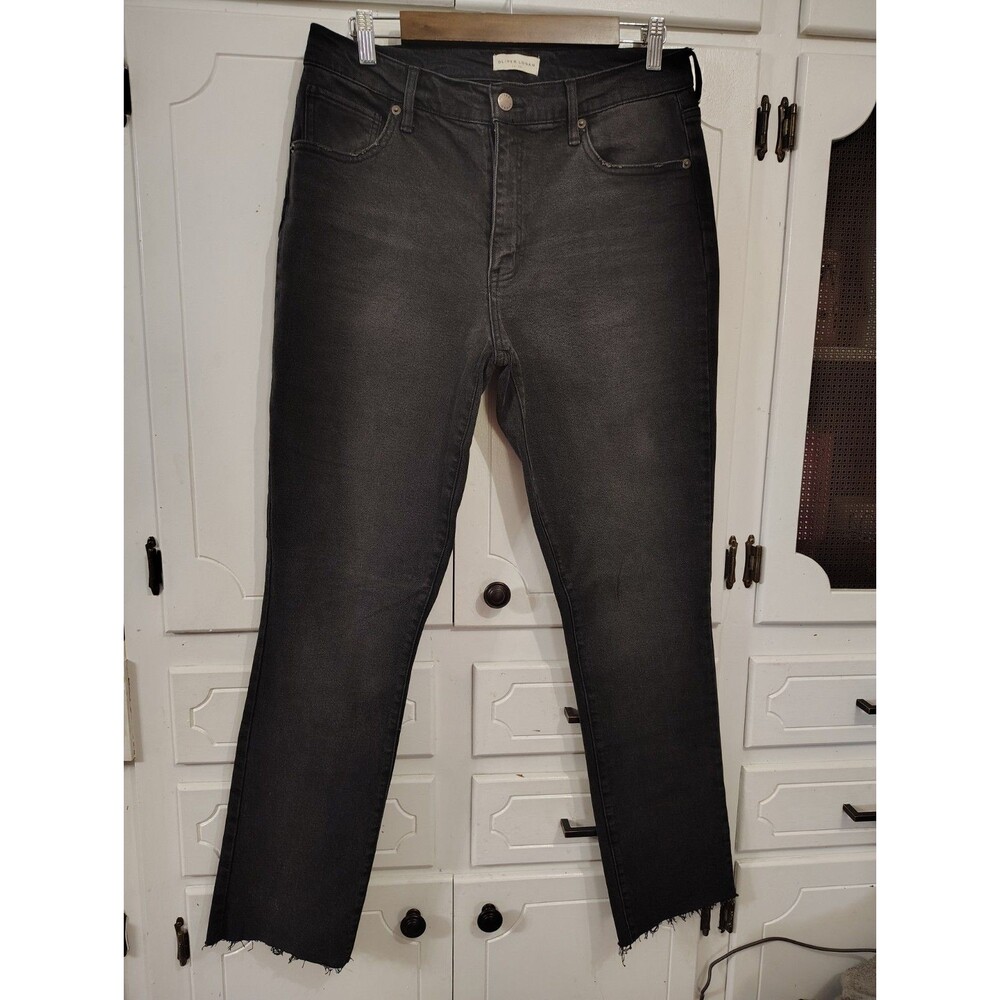 Oliver Logan Women's Size 29 High Rise Straight Jeans Black Denim Raw Hem